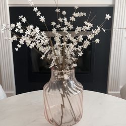Light Pink Decorative Vase With White Flowers 