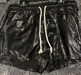 Men’s sexy black pleather shorts