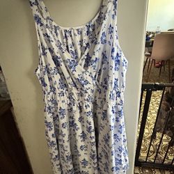 Dress : White With Blue Flowers