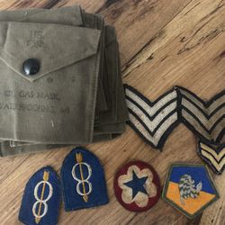 Original WW2 US Army Kit Gas Mask Waterproofing M1 OD Canvas Case Empty Plus Patches. 