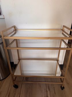 Gold Metal Bar Cart with Glass Shelves
