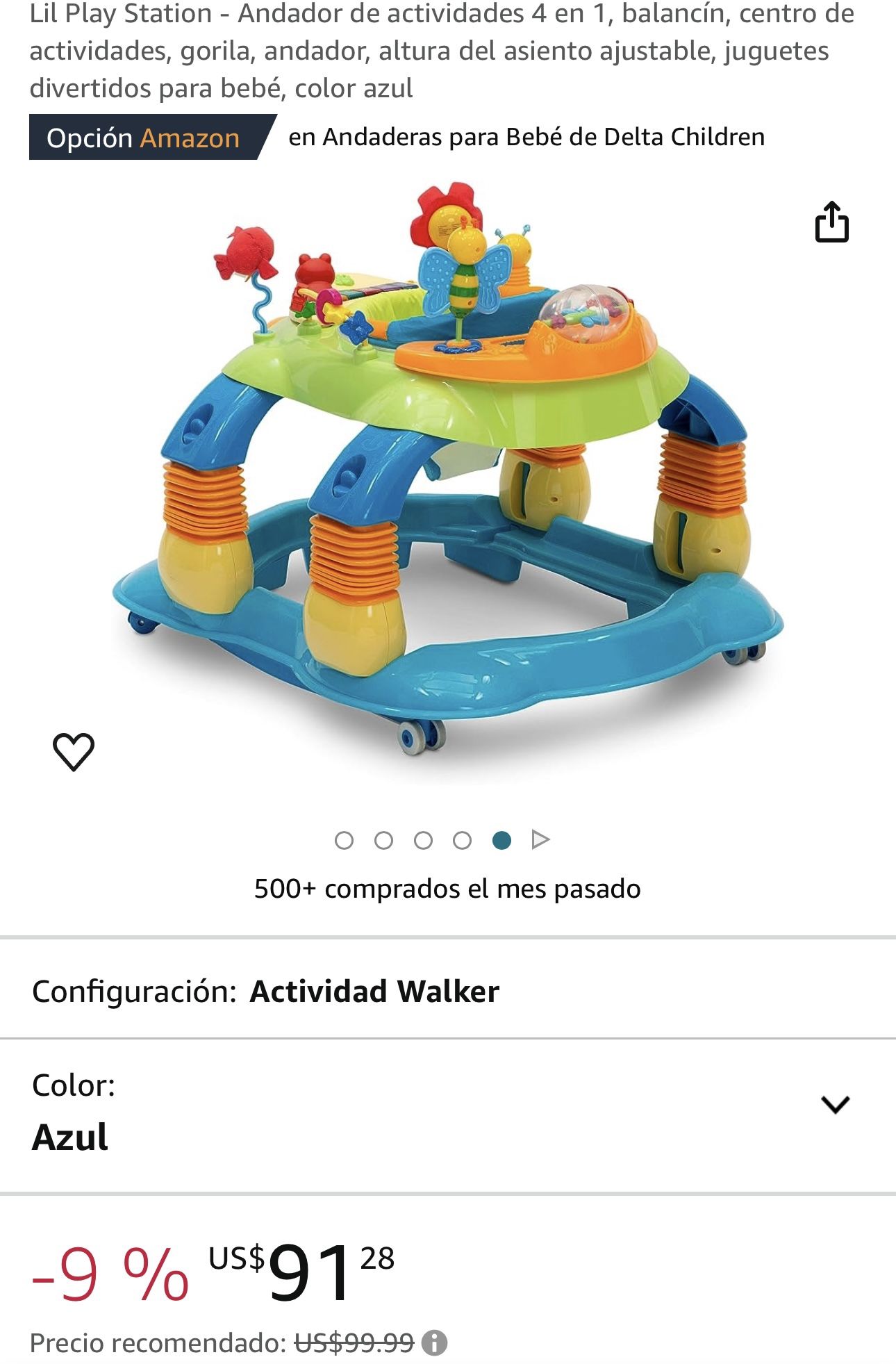 Lil Play Station Andador de actividades 4 en 1 balancín centro de actividades gorila andador altura del asiento ajustable juguetes divertidos