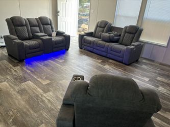 Microfiber Sola Loveseat & Chair Power Reclining 