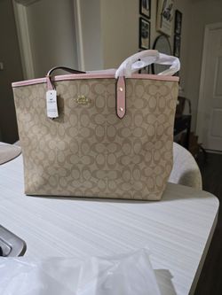 Coach Signature Tote Bag with Pink Trim