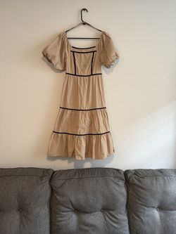 Elegant Tan Puff Sleeve Dress