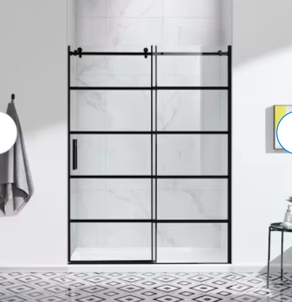 Semi Frameless shower Doors Matte Black 1 Sets Double Doors