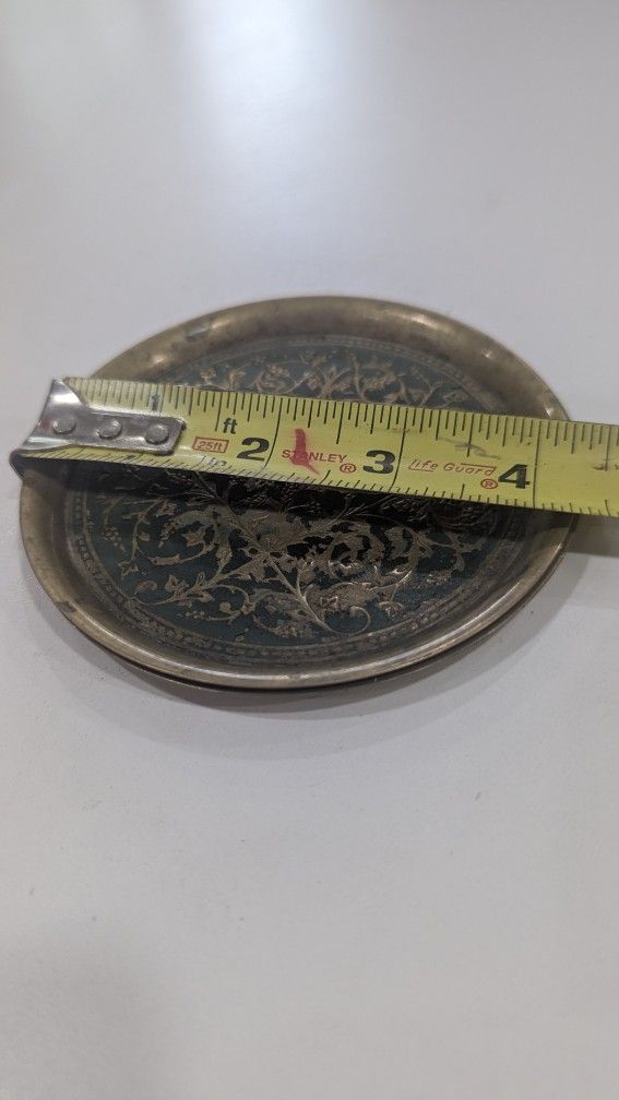 Vintage Hand Painted Indian Etched Brass Wall Hanging Plate 