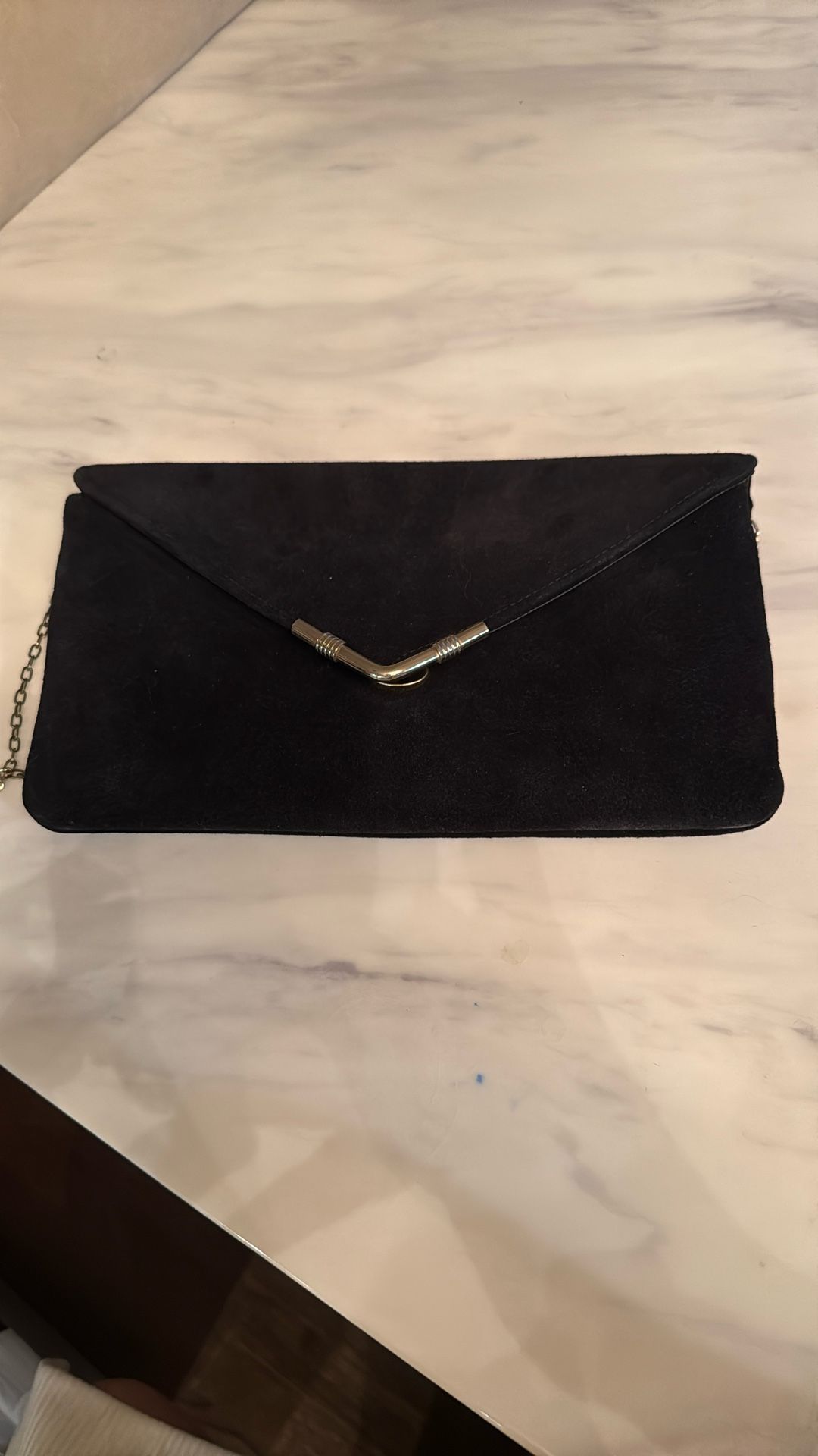 Vintage Black Suede Shoulder Bag/purse/clutch With Chain Handle