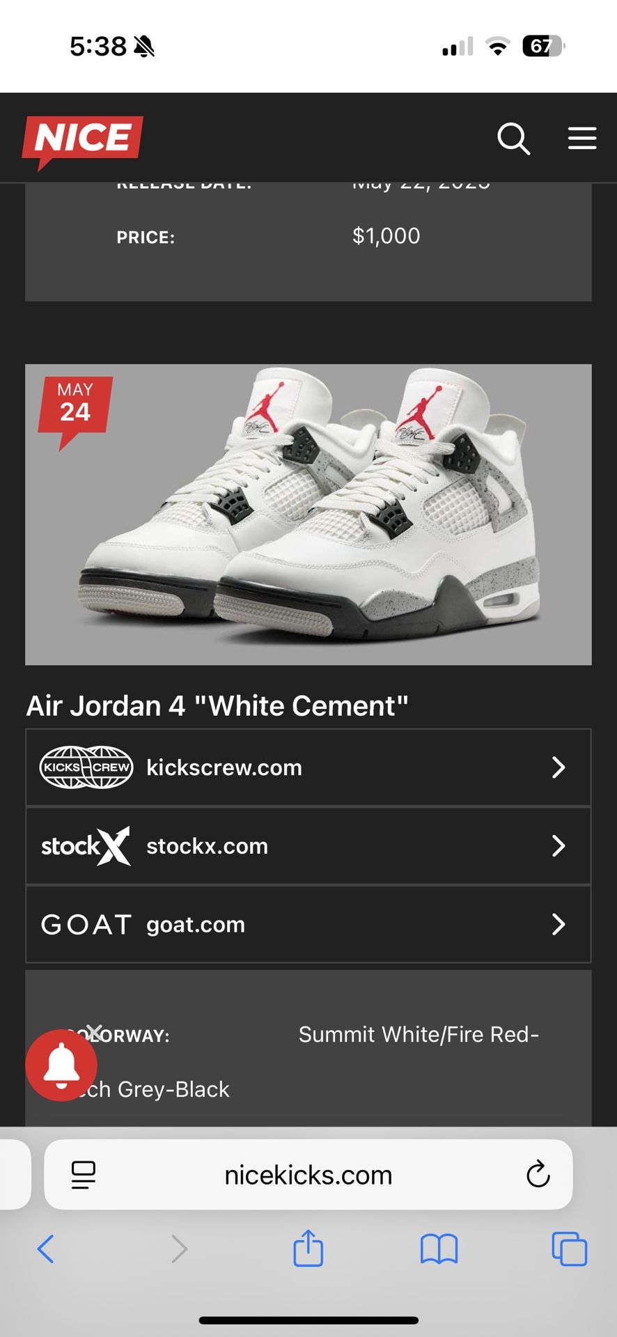 Jordan 4 White Cement