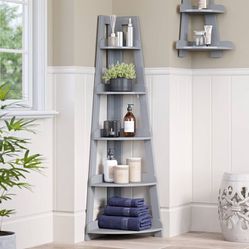 Grey Corner Ladder Shelf