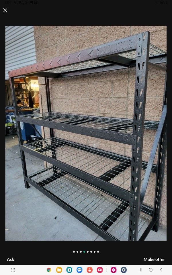 GLADIATOR 4-TIER WELDED STEEL GARAGE STORAGE SHELVING UNTIL 87" IN W X 72"IN H X 24"IN D