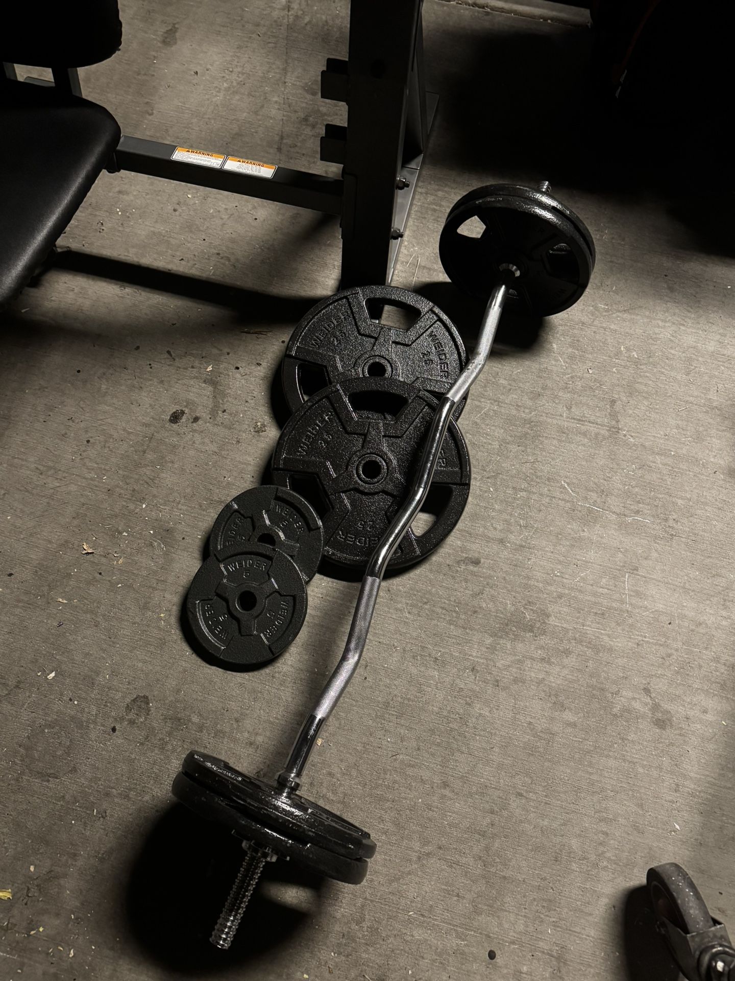 Weight Plates, Ez Curl Bar, Bench