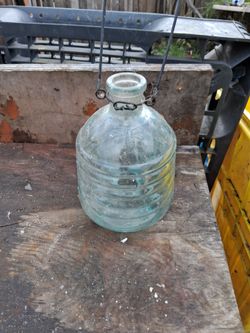 Vintage Glass Demijohn Jug with Metal Handle bee hive glass