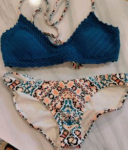 Mermaidcore crochet bikini set blue boho beach swimsuit S/XS NWOT