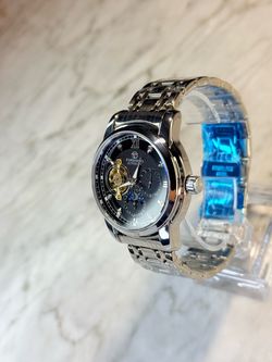 Reloj Automatic Men's Watch Black Dial Silver Steel Bracelet Roman/Diamond