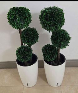 *** PRICE DROP *** PAIR of 3ft Faux Boxwood Topiaries in 16in White Planters (2 for $110) @ Lasting Creations