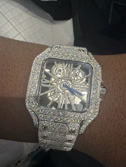 Iced Out Skeleton Dial Square Watch