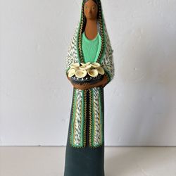 Talavera Mexican Folk Art Pottery Standing Maria With Lillies Figurine Southwest