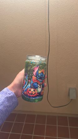 Stitch Halloween Glitter Snow Globe Tumbler