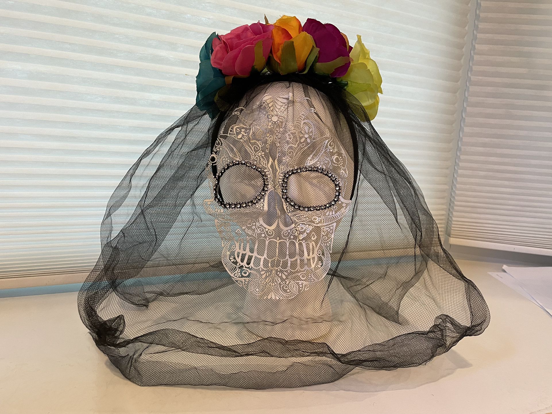 INCREDIBLE! Dia De Los Muertos Day Of The Dead Costume Headband Tulle Veil Halloween 