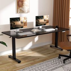 63 Inch Electric Standing Desk, Adjustable Height Office Desk with Wood Desktop, Computer Table for Home Work, Study and Gaming, Small Spaces, Modern 