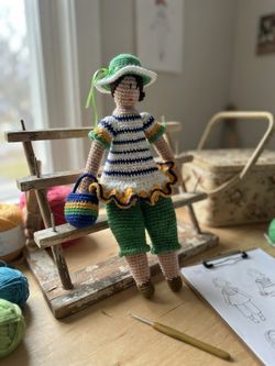 Handmade Tilda Style Crochet Girl Doll Plush Soft Toy Outfit Hat Bag New Rare