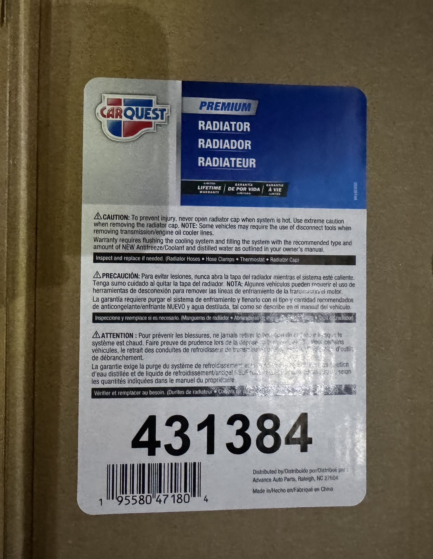 NEW IN BOX Car-Quest Ford Mazda mercury Radiator 431384
