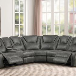 New 3 Piece Grey Power Motion Sectional with 2 Recliners