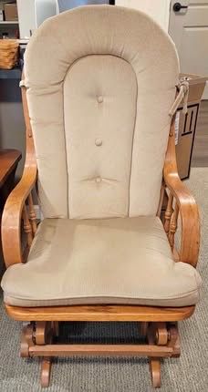 Wooden Glider Rocking Chair w/ Tan Cushion