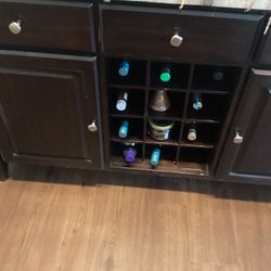 Bar With Wine Rack. Marble Top. Wood Cabinet