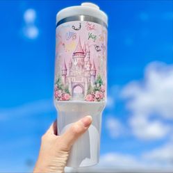 Disney Castle with all characters name 40 oz double wall stainless travel office tumbler   Super cute 40 oz coffee & drink tumbler.  Stainless tumbler