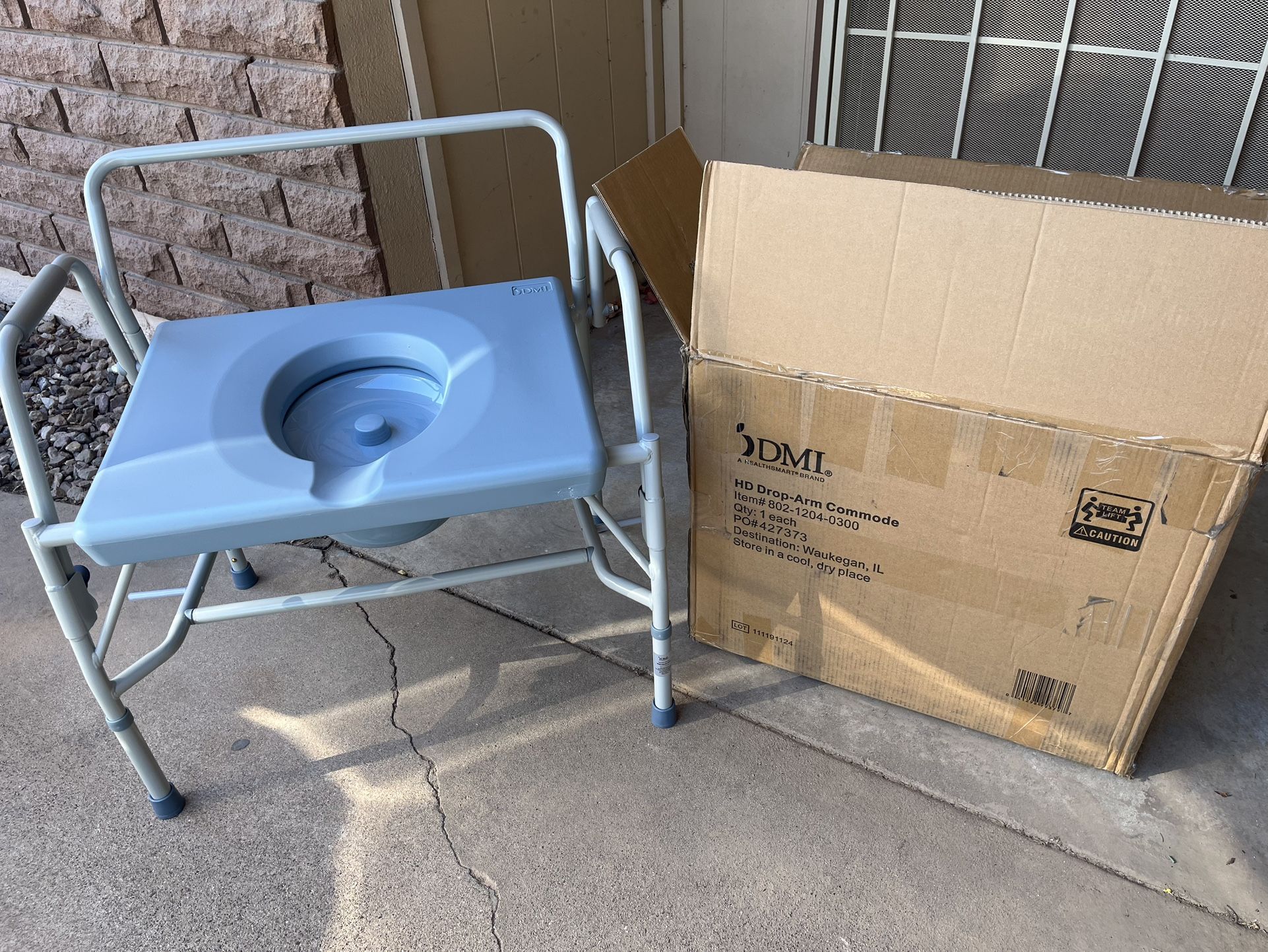 Drop-Arm Commode, Just Assembled, 500lb Max. Wide
