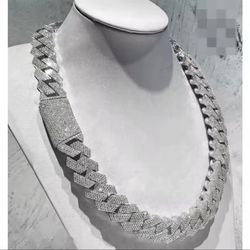 ** NEW ** ICE OUT CC CUBIC ZIRCONIA BLING PRONG CUBAN CHAIN 60 Cm.** SILVER PLATED **