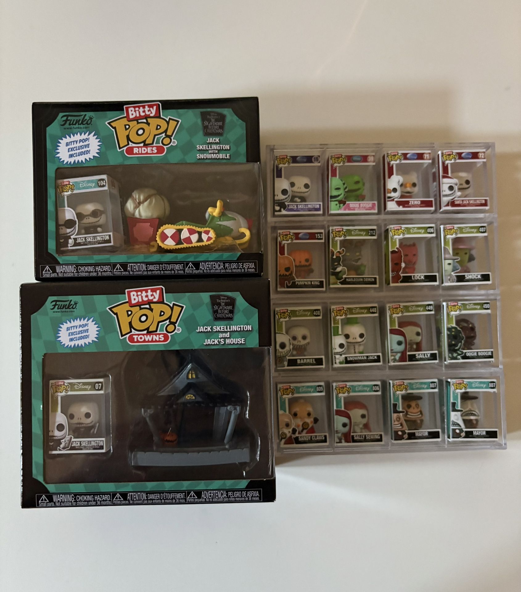 Complete Set of 16 Nightmare Before Christmas Funko Bitty Pop’s Plus NBC Bitty Pop Rides & Towns Vinyl Figures