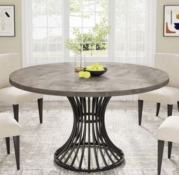 XK00622 Round Dining Table for 4-6, 47" Farmhouse Circle Kitchen Table