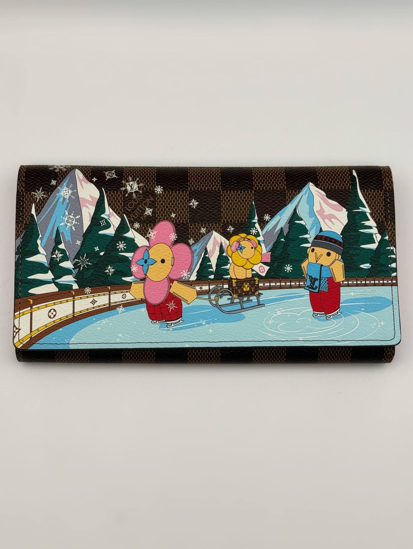 Louis Vuitton Limited Edition 2023 Christmas Vivienne Xmas Damier Ebene Pattern Coated Canvas Sarah Wallet