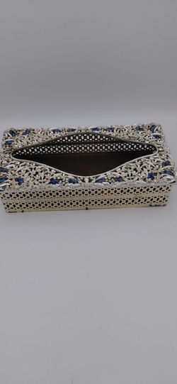 Beautiful Vintage Jeweled Silver Filigree Tissue Box Holder