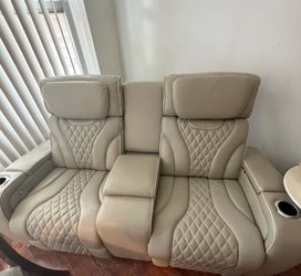 Leather beige 2 piece couch set