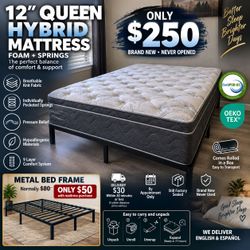 12" Queen Hybrid Mattress – BRAND NEW $250 | ¡Hablamos Español!