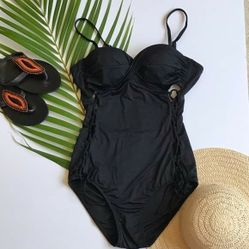 Black one piece Laceup swimsuit bathingsuit Size XS