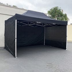 (NEW) $165 Heavy-Duty 10x15 ft with (3 Sidewalls) EZ Popup Canopy Outdoor Gazebo, Carry Bag (Black, White) 