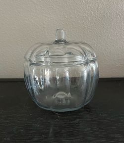 Glass pumpkin with lid. Fall / Thanksgiving / Halloween.