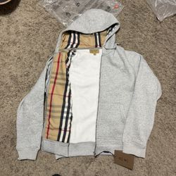 Grey Búrberry zip up hoodie 