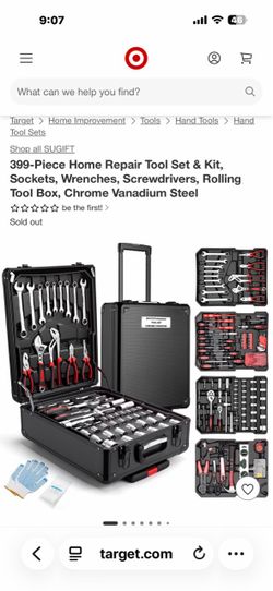 399-Piece Home Repair Tool Set & Kit, Sockets, Wrenches, Screwdrivers, Rolling Tool Box, Chrome Vanadium Steel