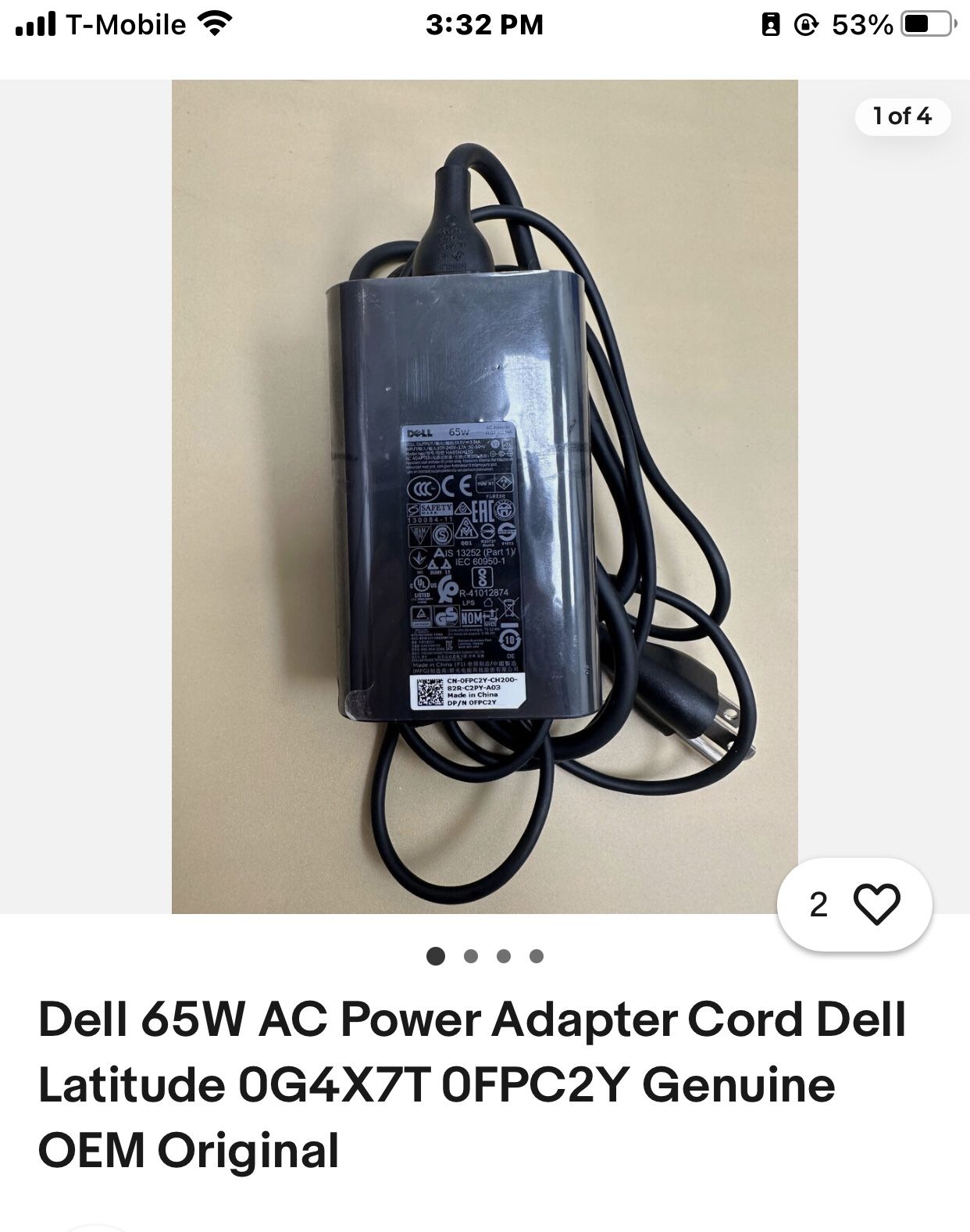 Dell AC Adapter 65W Never Used - OEM Original