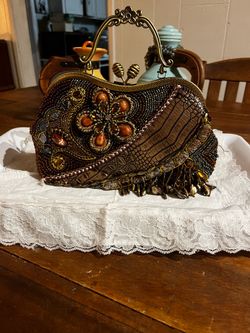 Beaded Jeweled Clutch Bag with Brass Frame