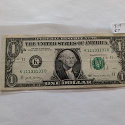 Five Binary $1 Bills Fancy Serial Numbers