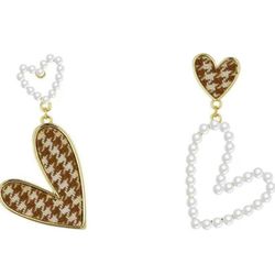 Dangle Heart Pearl Earrings  Elegant Faux Pearl Decorated Heart Shaped Dangle Earrings, Elegant Jewelry for Party, Daily Clothing Decor for Girl, Tren