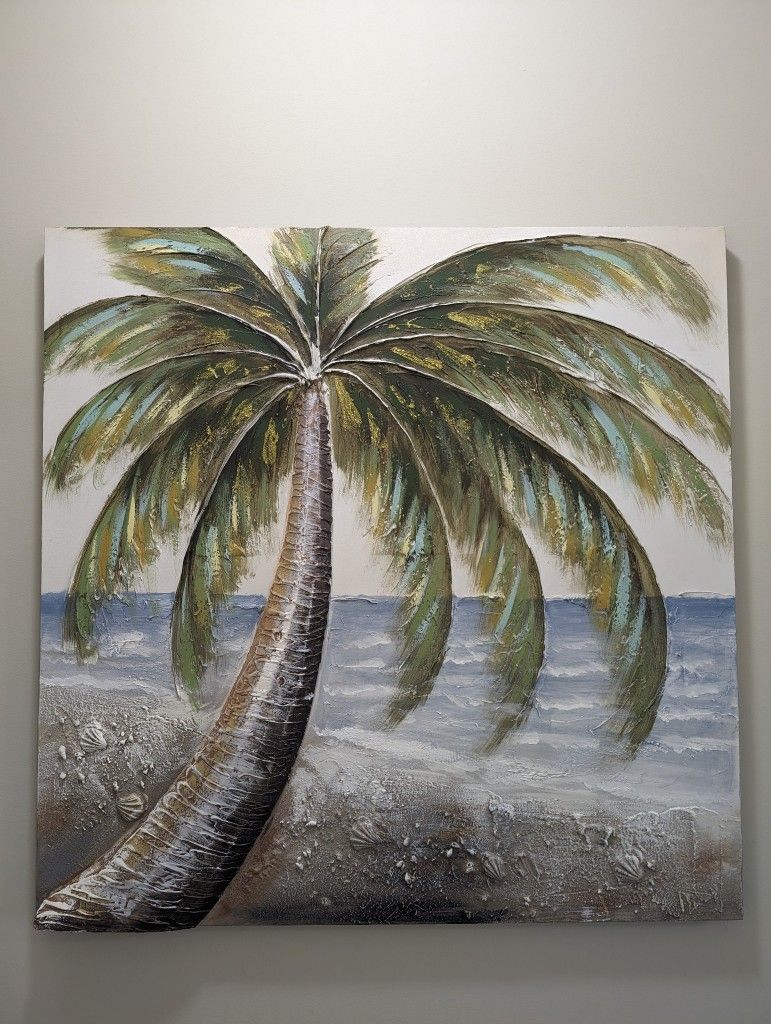 Palm Tree Painted Canvas Art Piece, 39x39"