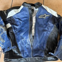 Vintage Alpinestars Mens Black Blue Leather Full-Zip Motorcycle Jacket Sz US 46